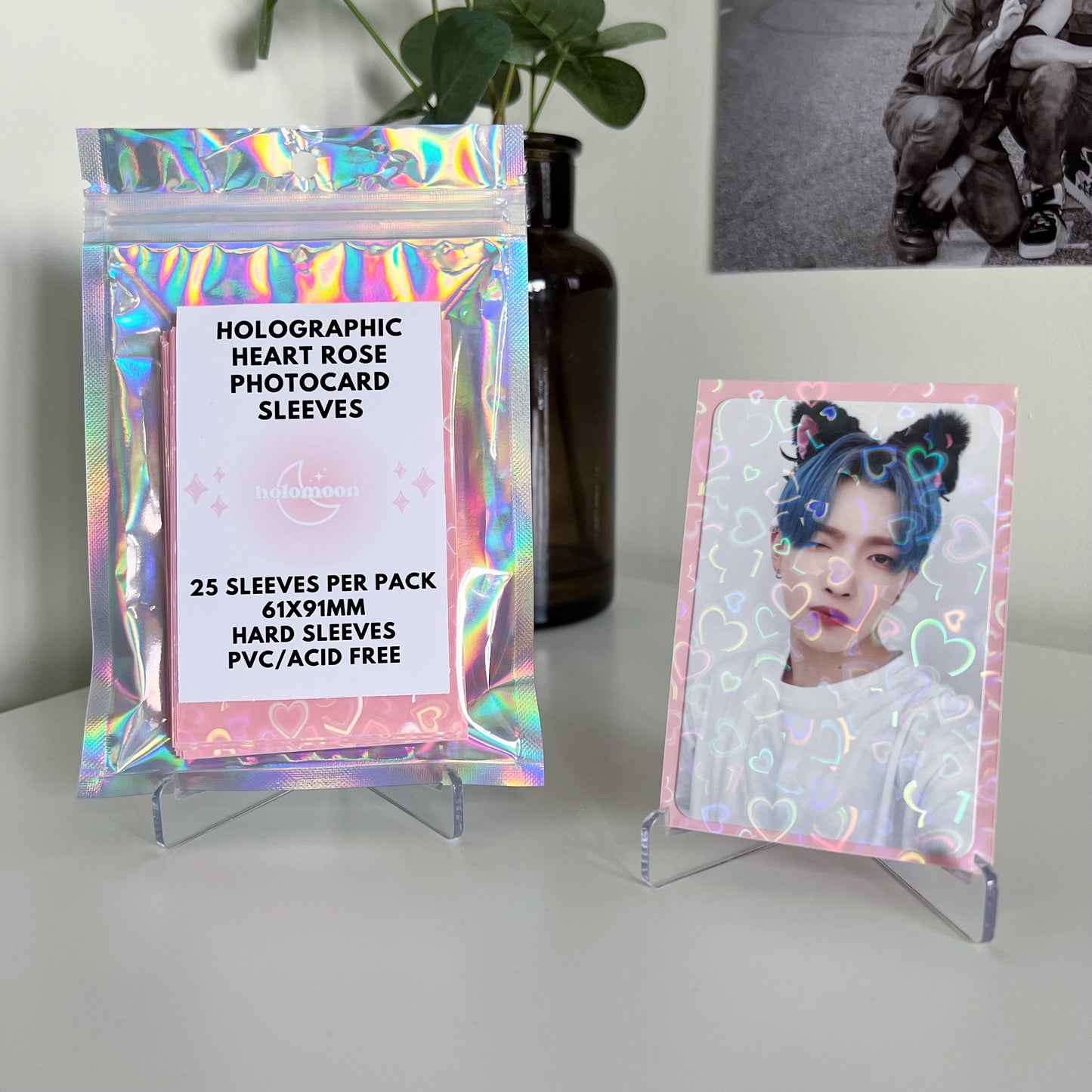 Holographic Heart Rose Photocard Sleeves (25 Pack)