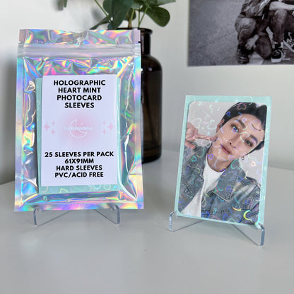 Fundas holográficas para tarjetas fotográficas en color menta con forma de corazón (paquete de 25)