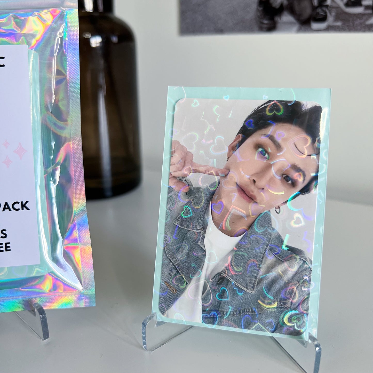 Fundas holográficas para tarjetas fotográficas en color menta con forma de corazón (paquete de 25)